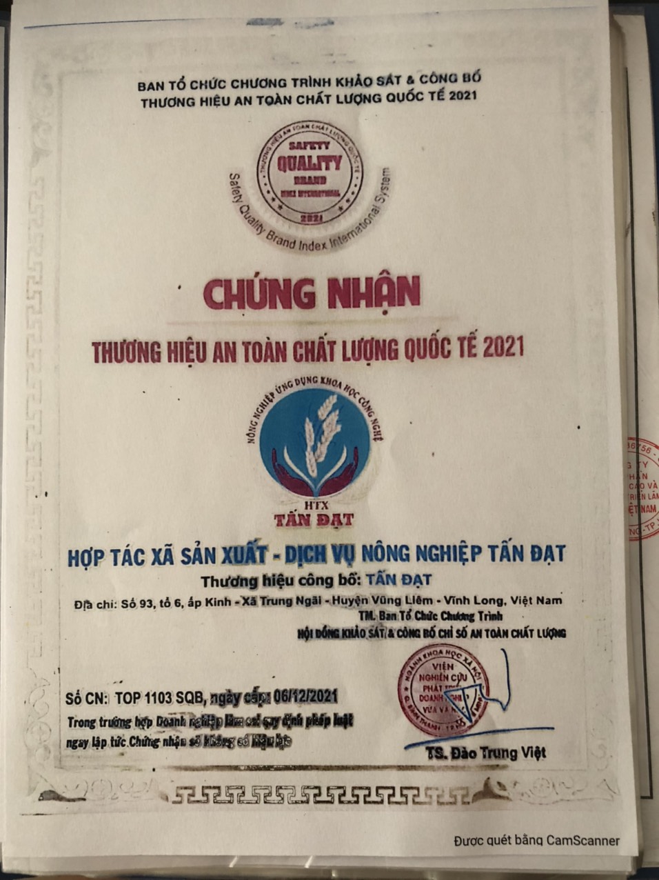 Chứng nhận thương hiệu an toàn chất lượng quốc tế 2021